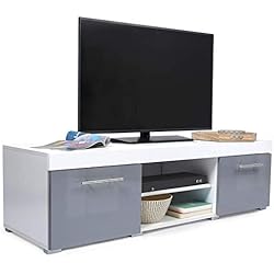 IDMarket - Meuble TV contemporain PORTLAND bois blanc gris laqué