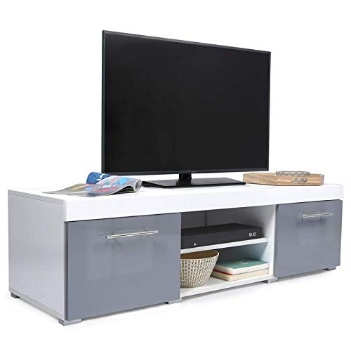IDMarket - Meuble TV contemporain PORTLAND bois blanc gris laqué