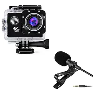 TechKing Combo Pack of 2 Items - 4K WiFi Waterproof Action Sport Camera, 3.5mm Professional Mini Metal Microphone (1 Year Warranty)