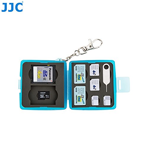 JJC MC-10B Multi Memory Card Case Speicherkarten Schutzbox für 2 Stück SD – 2 Stück MicroSD – 2 Stück SIM Cards – 2 Stück Micro SIM und 2 Stück Nano SIM Karten – Stoßfest Box Safe Tasche Etui Aufbewahrungsbox Hülle mit Schlüsselanhänger - 4