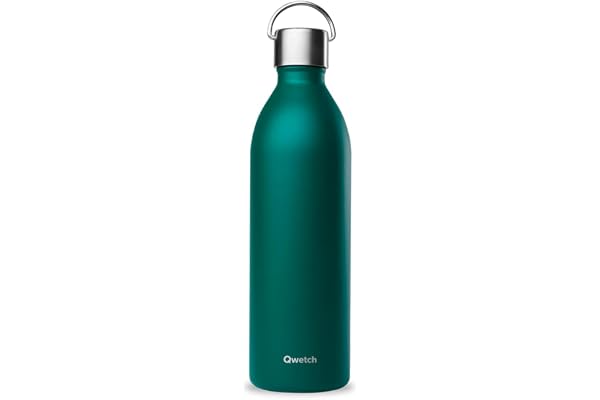 Qwetch - Bouteille Isotherme Active Vert Émeraude 1L - Gourde avec Anse Inox Recyclé - 24h Froid et 12h Chaud - Etanche & Compacte