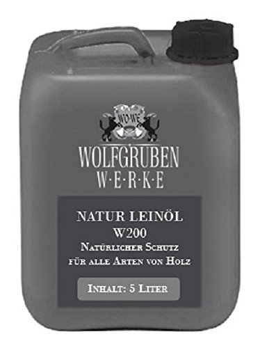NATUR LEINÖL – KALT GEPRESST 5L Typ: Wolfgruben Werke (WO-WE) W200 natürlicher Schutz für alle Hölzer im Innen- und Außenbereich / LEIN OEL 100% aus der Natur / enthält keine Lösemittel, Aromate, Trockenstoffe oder Konservierungsstoffe / in Wohnräumen anwendbar / geeignet für Kinderspielzeug und Gegenstände die mit Lebensmittel in Berührung kommen / leichte Verarbeitung bei exzellentem Verlauf / Farbe: NATUR OPTIK / INNEN + AUSSEN