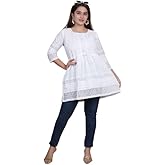 AVAMI Woman's Cotton Chicken Work Short White Kurti for Women| Stylish Chikankari Short Kurti with 3/4th Sleeves for Women | 