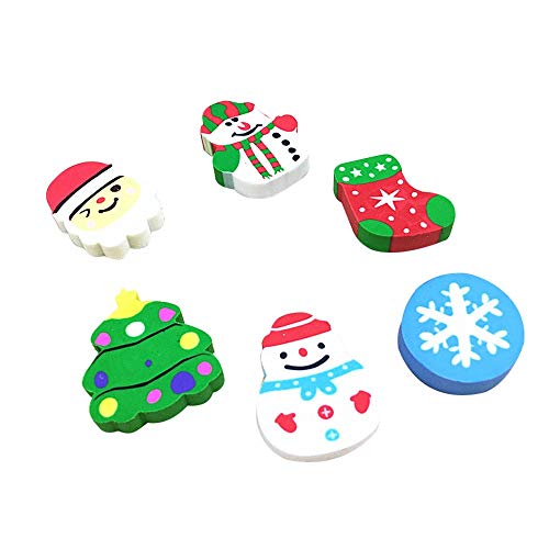 Cute Cartoon Christmas Eraser Set Primary School Children Gift Creative Stationery,Cute Santa Claus Snowman Snowflake Sock Christmas Tree Shaped Eraser,Kids Gift (Multicolor)