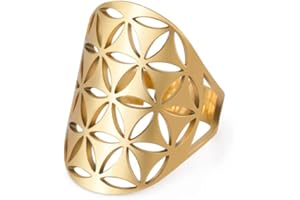 kkjoy Anillo de Acero Inoxidable con Calado Flor de la Vida Ajustable Anillo Dedo Abierto Anillos de Promesa Joyería Regalo para Mujeres