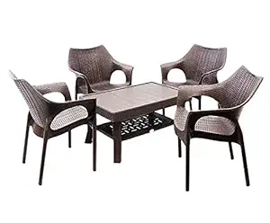 AWFER365 Plastic Chairs & Vegas Centre Table for Home, Indoor Living Room, Office, Restaurants & Outdoor Garden Set (Set of 1+4, Choco Brown)