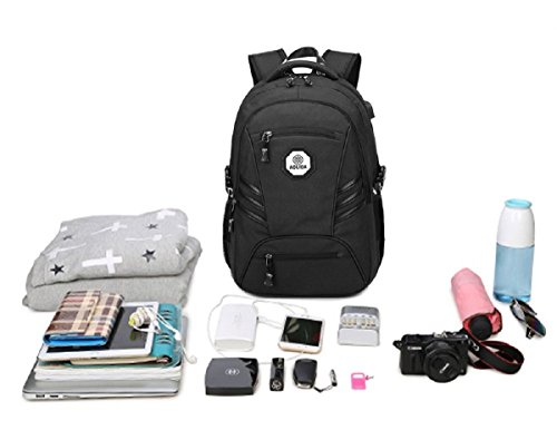 Business Water Resistant Polyester Laptop Rucksack  College Computer Rucks  cke  Casual Wandern Reisen Daypack mit USB-Lade-Port passt unter 15 6 Zoll