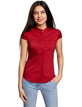 oodji Ultra Damen Bluse aus Baumwolle mit Kurzen Ärmeln