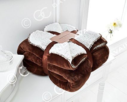 Comfort Collections Sherpa Throws Blanket King Size Bed Fleece Flannel 3 Seater Sofa 200 Cm x 240 Cm Large Soft Warm Luxury Throw King Coffee Only