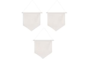 JENNGAOO 3er Set Emaille Pin Wall Display Banner, Baumwolle Hanging Banner mit Holzaufhänger für Display Pins, Buttons und Etikettensammlungen - 17.5x16.8 cm(Beige)