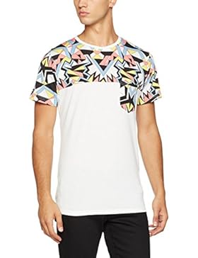 Mick Morrison T-shirt für Herren in weiß und buntem print mit Brusttasche