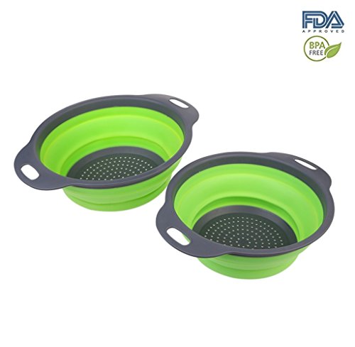 Faltbarer Seiher Von Yowao, Küche Silikon Filterkorb Set Packung mit 2 (Grün) - 2