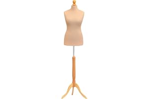 THE SHOPFITTING SHOP Mannequin buste de couture taille 38/40 Pour couturiers, étudiants en mode Couleur crème avec base en bois clair