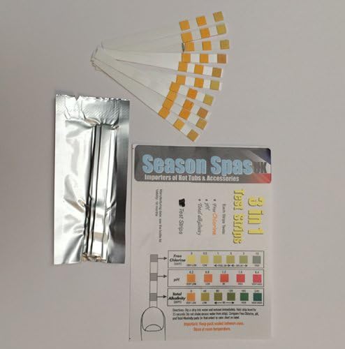 Season Spas UK3 in 1-20 Chlorine Test Strips for Swimming Pools Spas & Hot Tubs - Free Chlorine, pH & TA