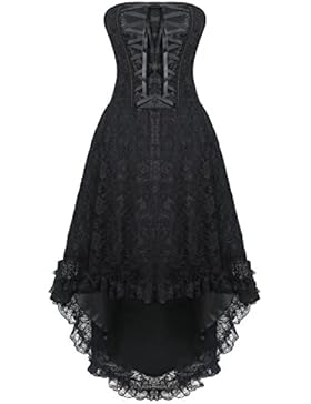 Burvogue Damen Gothic Spitzen Steampunk Korsett Kleid Kostüm