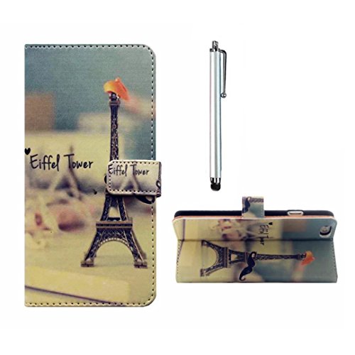 iPhone 6/6S Hülle Handytasche, MUTOUREN 2 in 1 Zubehör für iPhone 6/6S (4.7 Zoll) Slim PU Tasche Klapp Flip Folding Magnetisch PU Leder Flip Cover Tasche mit Kartensteckplatz Brieftasche Hinterschale Kartenschlitz + Metall Stift Stylus - Eiffelturm