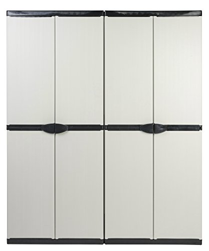 Vorteilspack: 2 Schränke aus robustem Kunststoff in hellem Grau. Ein Universalschrank mit 3 Böden, ein Spindschrank mit Besenfach. Jeder Schrank mit Maß: 68 x 39,5 x 168 cm. TOPP! - 2
