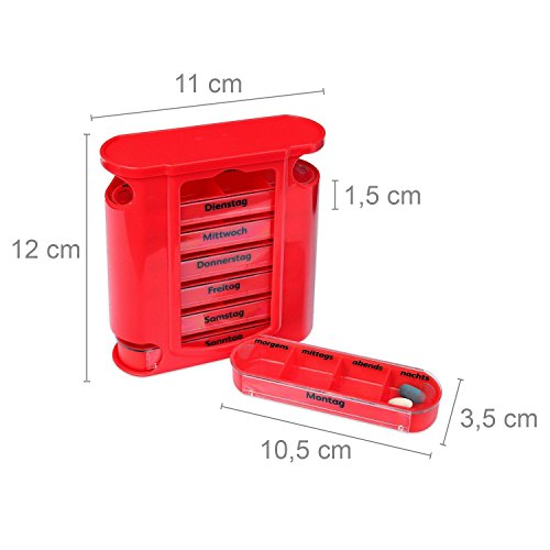 S/O® Tablettenbox rot mit roten Schiebern 7 Tage Pillen Tabletten Box Schachtel Tablettendose Pillendose Pillenbox Tablettenboxen Pillendosen Pillen Dose Wochendosierer - 5