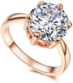 RedFly Fashion 4 Carat Round CZ Crystal 18ct Rose Gold Plated Wedding Engagement Rings, Size M