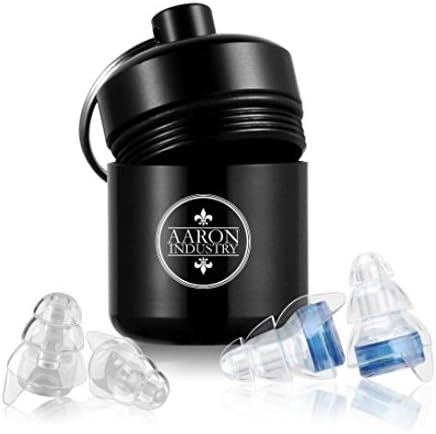 Premium Aaron industry protective earplugs with aluminium trays, ideal for music, motorbike, sleeping, concerts, disco and festivals, Clear/transparent in 28 Decibel SNR blue