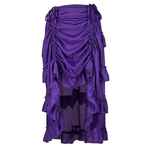 iYmitz Mode Karneval Damen Steampunk Gothic Rocks für Rüschen Piratenrocks Abendrock Kleids A-Linie Unterkleid Faltenrock(Violett,EU-42/CN-3XL)