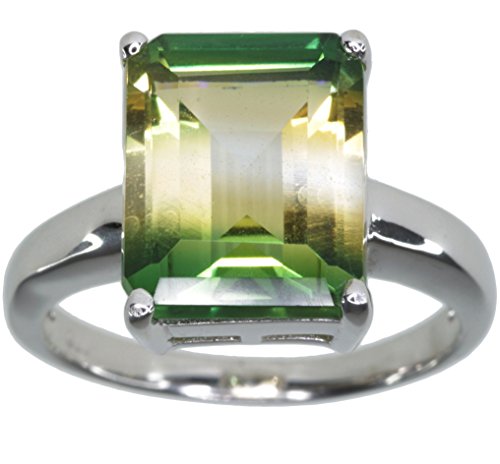 Quartz Peacock Stone Gemstone Baguette Sterling Silver Ring