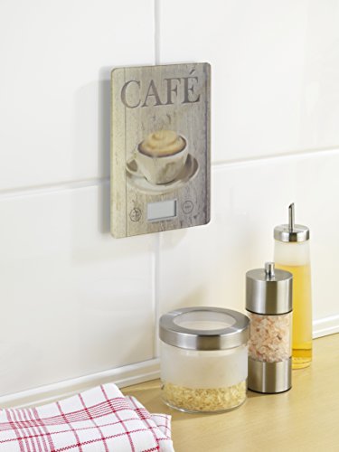 WENKO 25221100 Küchenwaage Slim Café – elektronische Digitalwaage mit Sensor-Tastatur und Tara-Funktion, Gehärtetes Glas, 14 x 1.2 x 19.5 cm, Multicolor - 4