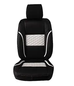 Hi Art Black and White Leatherette Custom Fit Seat Covers Compatible with Mahindra Scorpio 2015 7 Seater Captain - Front Covers and Rear Covers with A Pair of Neck Rests