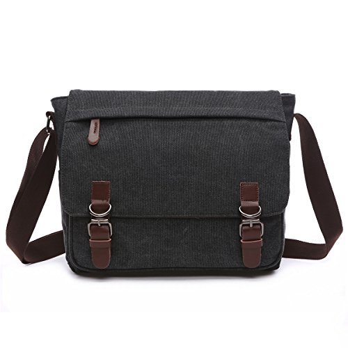 BAOSHA MS-08 Canvas Umh  ngetasche Schultertasche 15 Zoll Computer Laptop Tasche Crossbody Messenger Bag f  r Arbeit Uni Reise Sport  Schwarz 