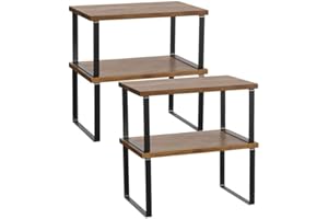 heuchaey Set di 4 scaffali da cucina,Scaffale Portaspezie, organizer da cucina,Metallo e Legno Ingegnerizzato Ripiano per Armadietto,Scaffale da Cucina Impilabile e Scalabile,Nero e Naturale