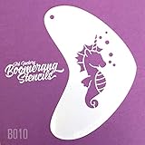 Muy versátil, CARA Y CUERPO DE LA PLANTILLA DE PINTURA: Boomerang plantillas son perfectos para pintura de la cara. Funciona muy bien para la adición de la línea del cuello, el arte mejilla, las coronas y los diseños de collares. Ideal para principiantes, fiestas, Halloween, recaudación de fondos y pintores profesionales para el rostro. Seahorse del unicornio de la plantilla es perfecto para añadir acentos de fantasía bajo el agua a su designs.