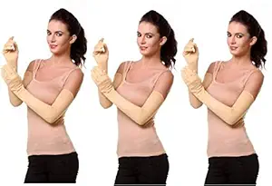 New Vastra Lok Cotton Full Arm/Hand Sleeves Gloves for Summer, Winter, Dust & Sun Protection for Men, Women and Girls Beige Color 3 Pair