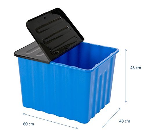 XXL Kunststoffbox in Blau mit Klappdeckel in Anthrazit. Mit 110 Liter Füllvolumen. Maße BxTxH: 60 x 48 x 45 cm.