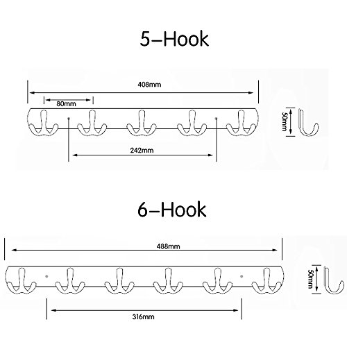 KES Hakenleiste Handtuchhalter mit 6 Säulen Haken Wandhalterung Massivem Metall Chrom poliert, A3061H6 - 4
