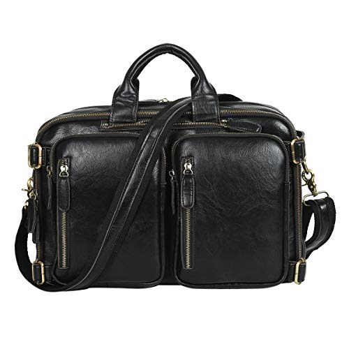Leathario Maletín Cuero Sintético PU Portátil Ordenador 14 Pulgadas de 38 cm Bandolera Bolso de Mano Vintage Mochila Convertible de Viaje Negocios Bolsa Mensajero de Trabajo
