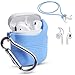 Produktbild AirPods Hülle, Panamalar Premium Qualität Silikon Anti Fingerprints Shock Absorption Schutzhüllen mit Magnetic Anti-Lost Strap und Ohrhaken für Apple Air Pods Zubehör (Blue)