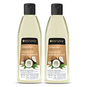 Soulflower Virgin Coconut Carrier Oil-Pure, Cold-Pressed, Organic and Natural| Hair & Skin Moisturization, & Face & Body Massage | Nariyal/Khopara| Ecocert Cosmos Organic Certified, Pack of 2, 225ml
