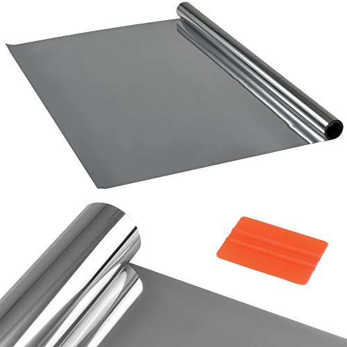 [casa.pro] Sichtschutzfolie Silber verspiegelt selbstklebend [1m x 2m] inkl. Rakel Fenster Spiegel