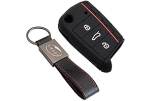 KASER Funda Silicona para Llave VW MK7 – Carcasa Llaveros 3 Botones para Coche Volkswagen Golf 7 Polo Tiguan 2017 Seat Skoda Cover Case Protección Remoto Mando Auto (Negro)