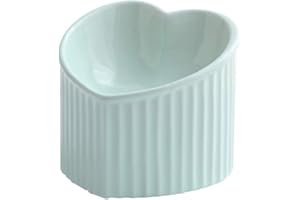HCHLQLZ Tilted Elevated Cat Food Bowl - Raised Ceramic Cat Bowl Anti Vomiting - Shallow Cat Feeding Bowls - Wide Cat Bowls Whisker Friendly - High Cat Dish - Microwave and Dishwasher Safe - 5.5 inch - 6 oz