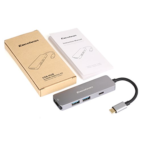 Excelvan 4 in 1 USB-C HDMI Adapter 4K, 2*USB 3.0 AnschlÃ¼sse, PD Ladeanschluss und microSD Kartenleser fÃ¼r MacBook Pro 2015/2016/2017, neues MacBook 12-Zoll, Chromebook und mehr Type-C GerÃ¤te