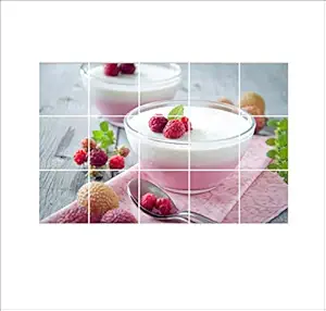 Decor Kafe Waterproof Kitchen Fruit in a Milk Splash Wallpaper/Wall Sticker Multicolour - Kitchen Wall Coverings Area (90Cm X 58Cm)