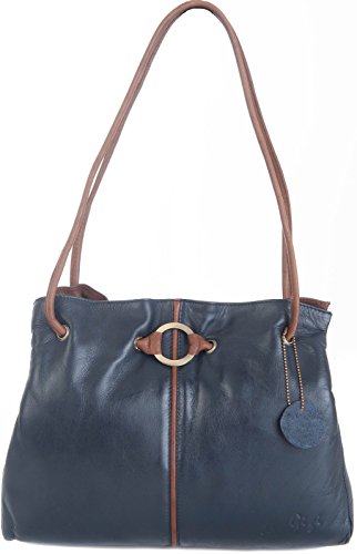 Gigi Othello Two Tone Soft Leather 3 Section Shoulder Handbag Various Colours - Best Seller 4323 (Navy/Mid Brown)