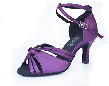 Women'S Fashion Breathable Satin Dance Shoes Latin Lamb Dance Shoes, 2 Uk, Dark Purple 8.5Cm