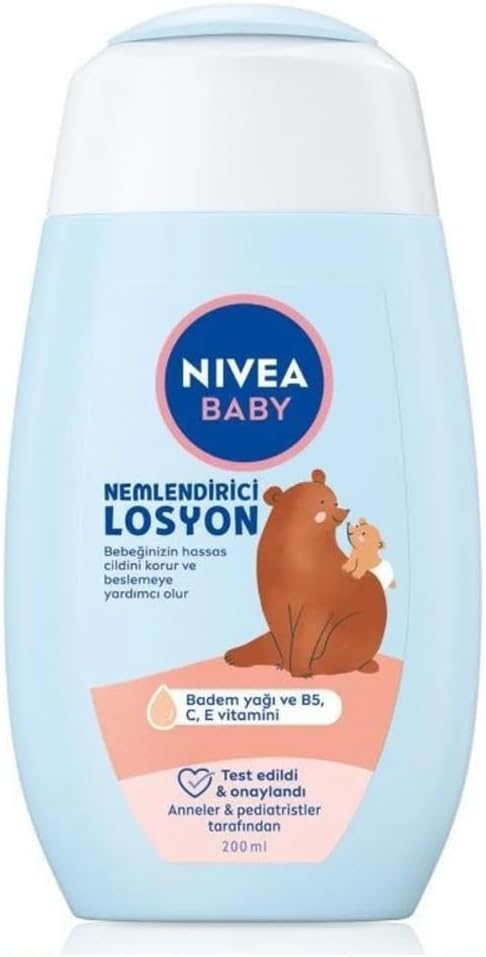 NIVEA Baby Bebek Nemlendirici Losyon 200 ml, Hassas Cilt, Badem Yağı ve B5,C,E Vitamini