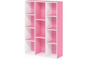 Furinno Libreria, Bianco/Rosa (Light Pink), 23.88 x 73.91 x 105.92 cm