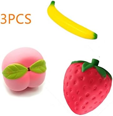 URGrace 3Pcs Soft Squishy Slow Rising Banana&amp;Strawberry&amp;Peach Simulation Fruit PU Material Children Funny Toys Stress Relief Toy Novelty Toys Christmas Gift