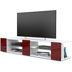 Vladon Meuble TV Armoire Basse Movie V2, Corps en Blanc Mat/Façades en Bordeaux Haute Brillance