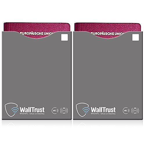 WallTrust® protectoras de RFID NFC | Protección * Aprobado TÜV Alemán * | 2 Fundas para Pasaporte | apertura superior
