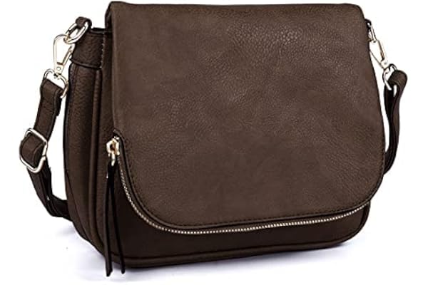 GLITZALL Petit sac à bandoulière pour femme en cuir synthétique avec bandoulière et rabat, café